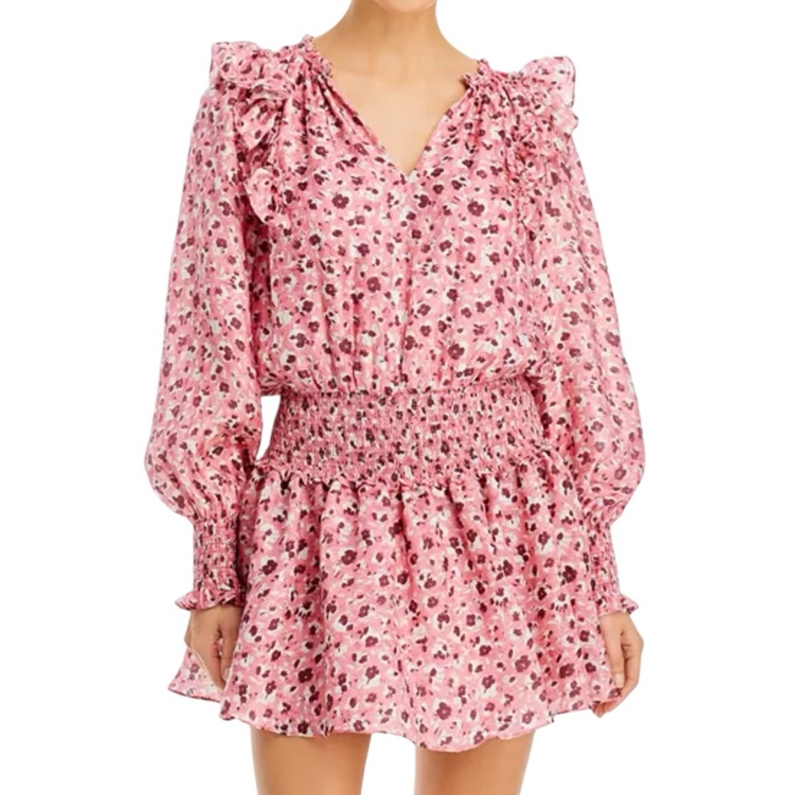Nwt Ramy Brook Women’s Printed Penelope Long Sleeve Ruffled Mini Dress
